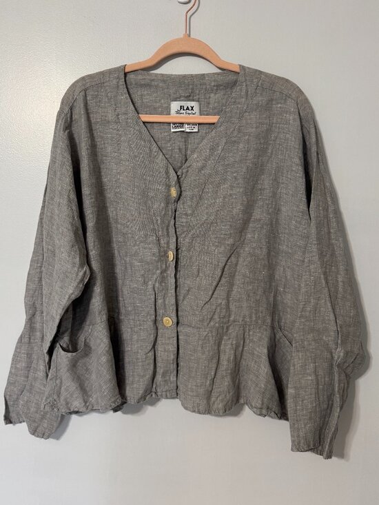 Flax Jackets & Blazers - FLAX BY JEANNE ENGLEHART Vintage Linen Cropped Peplum Jacket